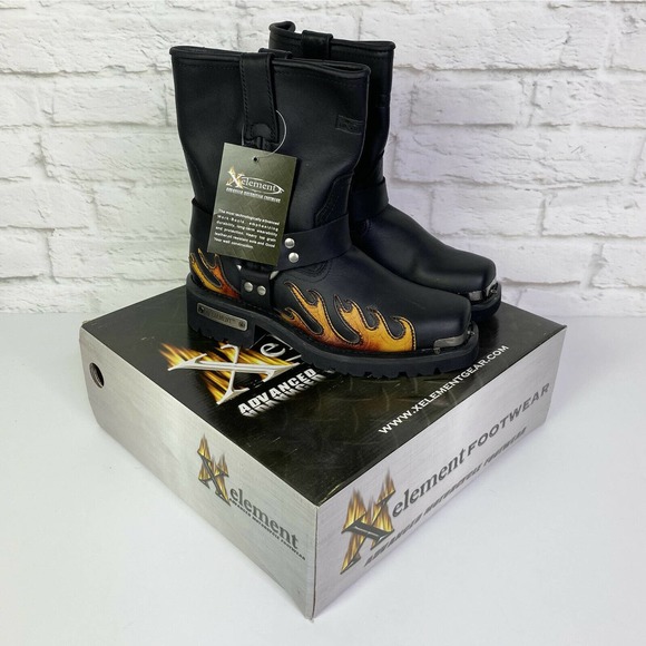 Xelement 2490 Black Harness Motorcycle Boots Flame - Picture 3 of 9